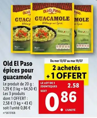 Lidl Old El Paso Épices Pour Guacamole offre