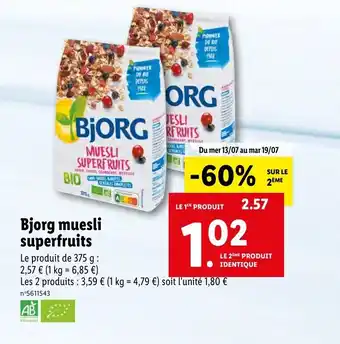 Lidl Bjorg Muesli Superfruits offre