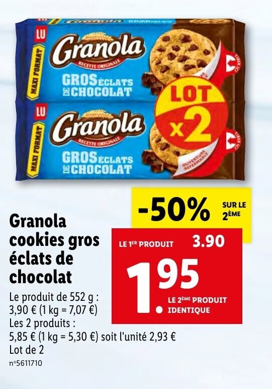 Promo Granola Cookies Gros Éclats De Chocolat chez Lidl