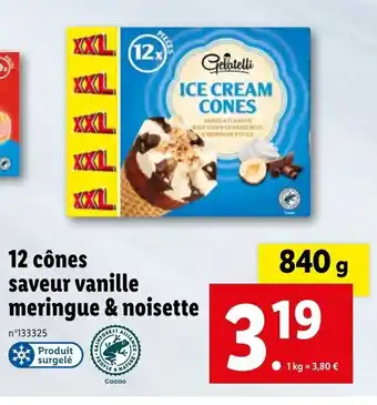 Lidl 12 Cônes Saveur Vanille Meringue & Noisette offre