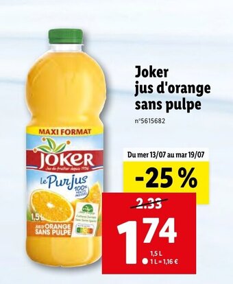Lidl Joker Jus D'Orange Sans Pulpe offre