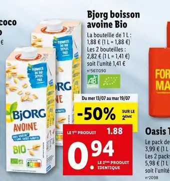 Lidl Bjorg Boisson Avoine Bio offre