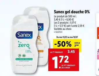 Lidl Sanex Gel Douche 0% offre