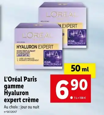 Lidl L'Oréak Paris Gamme Hyaluron Expert Crème offre
