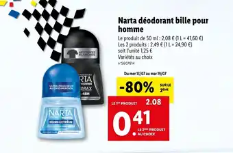 Lidl Narta Déodorant Bille Pour Homme offre