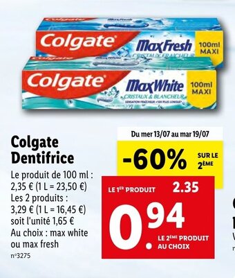 Lidl Colgate Dentifrice offre