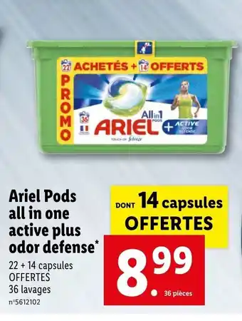 Lidl Ariel Pods All in One Active Plus Odor Defense* offre