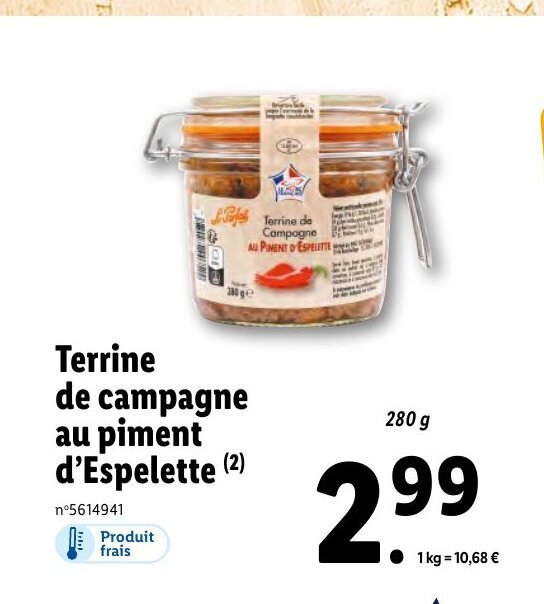 Promo Terrine De Campagne Au Piment D'Espelette chez Lidl