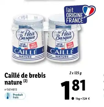 Lidl Caillé De Brebis Nature offre