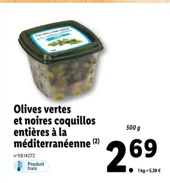 Lidl Olives Vertes Et Noires Coquillos Entières À La Méditerranéenne offre