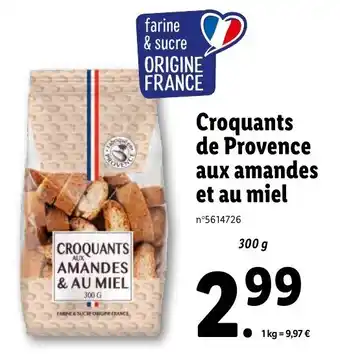 Lidl Croquants De Provence Aux Amandes Et Au Miel offre