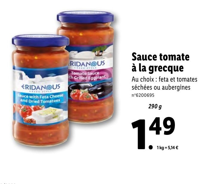 Promo Sauce Tomate À La Grecque chez Lidl