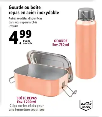 Lidl Gourde Ou BoÎte Repas En Acier Inoxydable offre