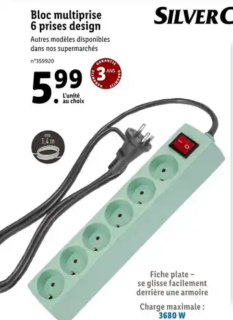 Lidl Bloc Multiprise 6 Prises Design offre