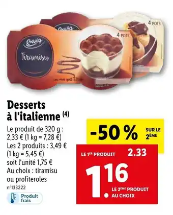 Lidl Desserts À L'Italienne offre