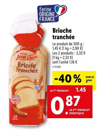Lidl Brioche Tranchée offre