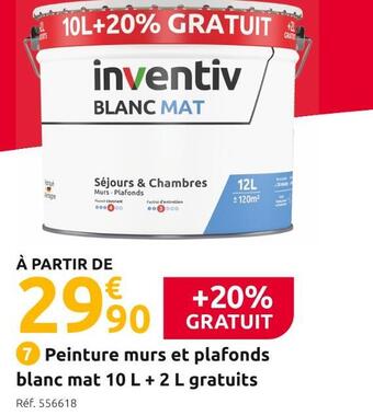 Mr Bricolage Inventiv peinture murs et plafonds blanc mat 10 l + 2 l gratuits offre