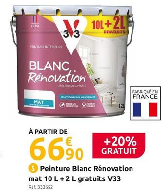 Mr Bricolage V33 peinture blanc rénovation mat 10 l + 2 l gratuits offre