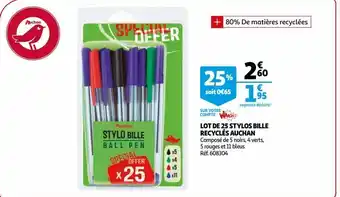 Auchan Lot de 25 stylos bille recyclés auchan offre
