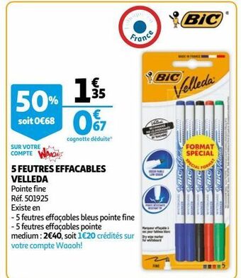 Auchan 5 feutres effacables velleda offre