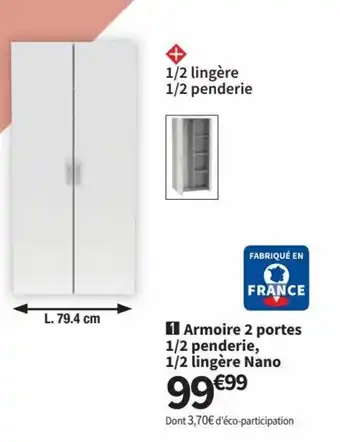 Conforama Armoire 2 Portes 1/2 Penderie, 1/2 Lingère Nano offre