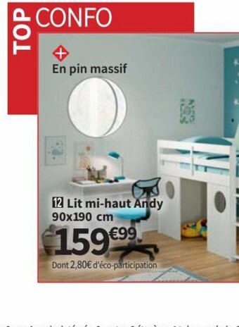 Conforama Lit Mi-Haut Andy 90x190 cm offre