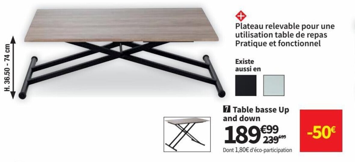 Promo Table Basse Up and Down chez Conforama