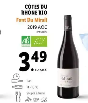 Lidl Côtes du Rhône Bio Font du Mirail offre