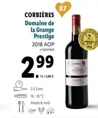 Lidl Corbières Domaine de la Grange Prestige offre