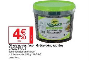 Promocash Olives Noires Façon Grèce Dénoyautées Croc'frais offre