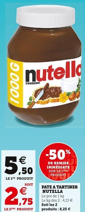 Super U Nutella pate a tartiner offre