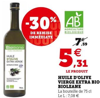 Super U Bioleane huile d'olive vierge extra bio offre
