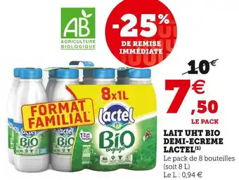Super U Lactel lait uht bio demi-ecreme offre