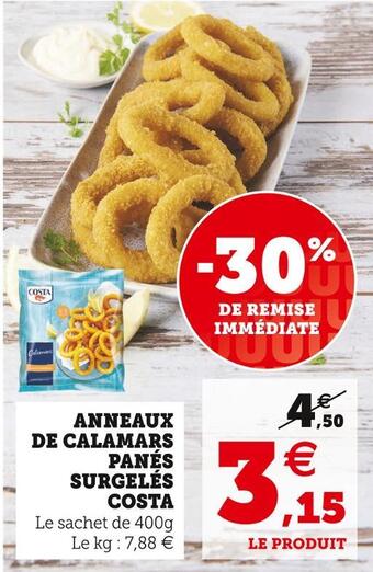 Super U Costa anneaux de calamars panés surgelés offre