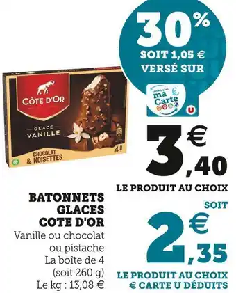 Super U Cote d'or batonnets glaces offre