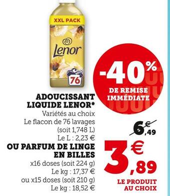 Super U Lenor adoucissant liquide* offre