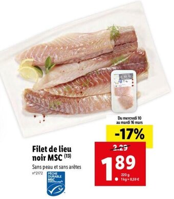 Lidl Filet De Lieu Noir Msc offre