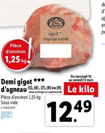 Lidl Demi Gigot D'Agneau offre