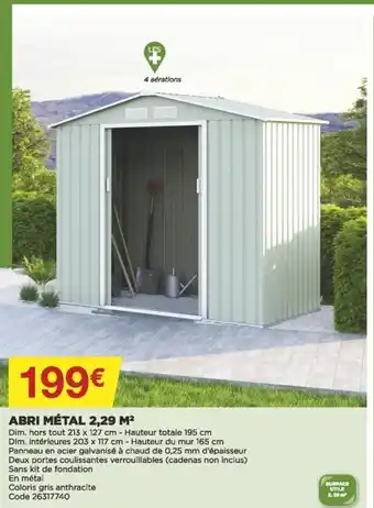 Bricomarché Abri Métal 2.29 M² offre