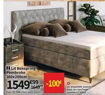 Conforama Lit Boxspring Pembroke 160 X 200 Cm offre
