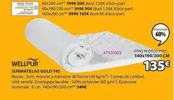 JYSK Surmatelas Gold T45 Wellpur offre