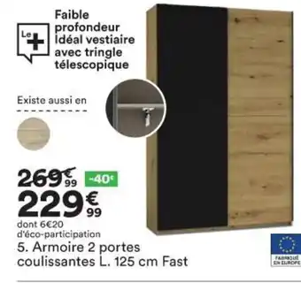 BUT Armoire 2 Portes Coulissantes 125cm Fast offre