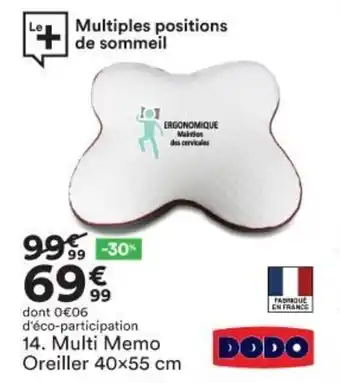BUT Dodo Multi Memo Oreiller 40x55cm offre