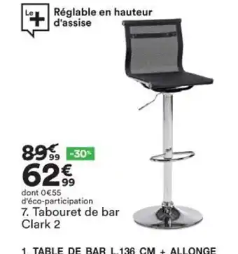 BUT Tabouret de Bar Clark 2 offre