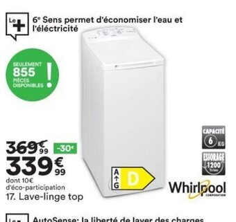 BUT Whirlpool Lave-Linge Top offre