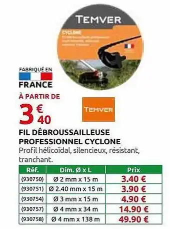 Rural Master Fil Débroussailleuse Professionnel Cyclone Temver offre