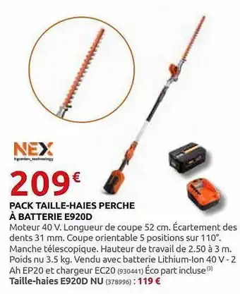 Rural Master Pack Taille-haies Perche à Batterie E920d Nex offre