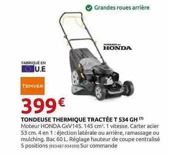 Rural Master Tondeuse Thermique Tractée T 534 Gh Honda offre