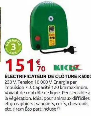 Rural Master électrificateur De Clôture K5000 Kidoz offre