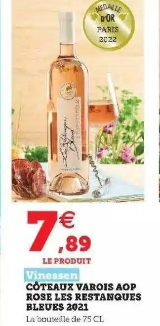 Super U Côteaux Varois Aop Rosé Les Restanques Bleues 2021 Vinessen offre